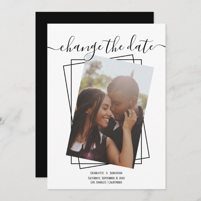 Change The Date Typography Photo Wedding Card (Front/Back)