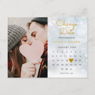 Change the Date Update Calendar Photo Winter Announcement Postcard