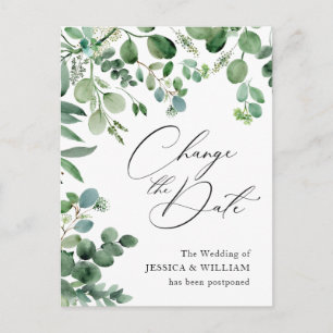 Change the Date Watercolor Eucalyptus Wedding Postcard