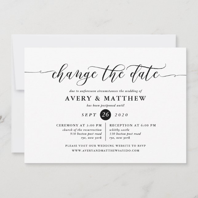Change The Date Wedding Ceremony and Reception Invitation (Front)
