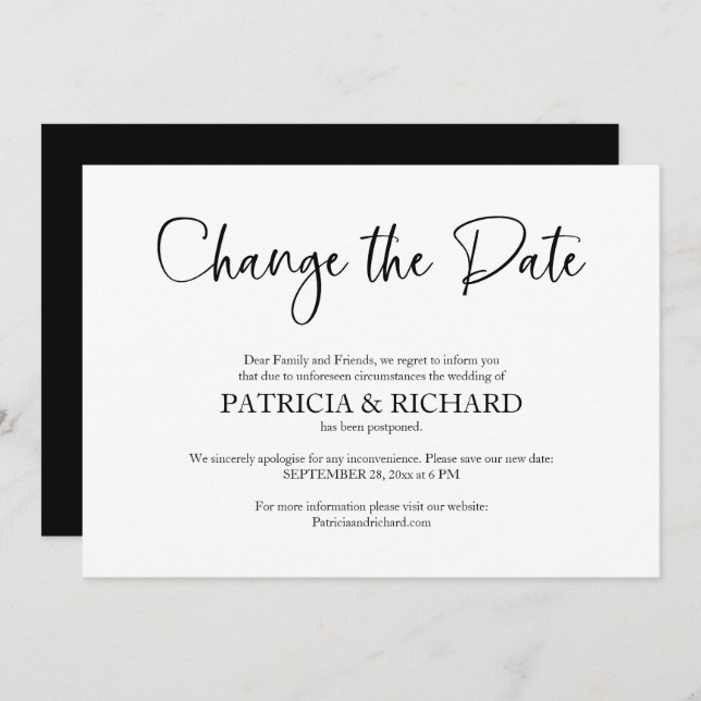 Change The Date Wedding Postponed Announcement (Front/Back)