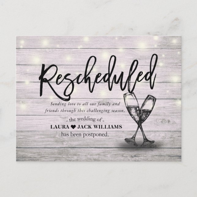 Change The Date Wedding Postponement Rescheduled Announcement Postcard (Front)