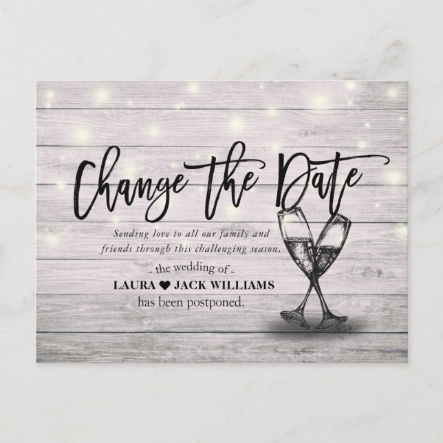 Change The Date Wedding Postponement Rescheduled Announcement Postcard (Front)