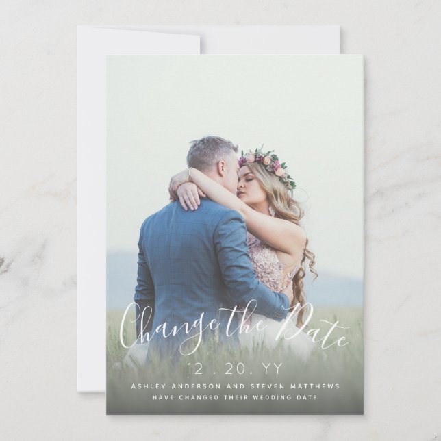 Change the Date Wedding Script Photo Save The Date (Front)