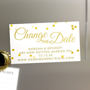 Change the Date White Gold Confetti Magnetic Cards