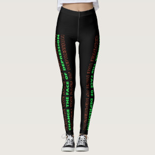 Change the Face of Depression Green and Orange  Leggings