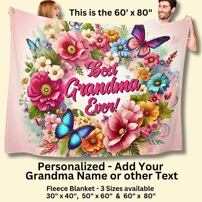 Change the Grandma Name Phrase, Best Grandma Ever! Fleece Blanket (Creator Uploaded)