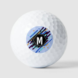Change To Any Initial, Black Blue Paint Stripes Golf Balls