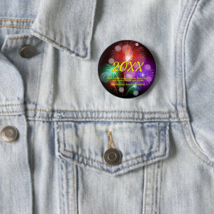 Change Year, Add Any Name Text New Year Fireworks 6 Cm Round Badge