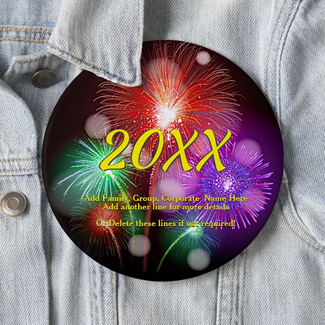 Change Year, Add Any Name Text New Year Fireworks  6 Cm Round Badge (In Situ)