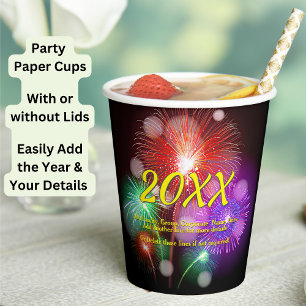 Change Year, Add Any Name Text New Year Fireworks Paper Cups