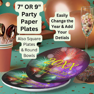 Change Year, Add Any Name Text New Year Fireworks  Paper Plate