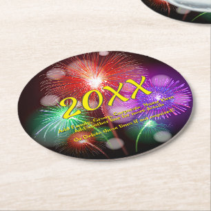 Change Year, Add Any Name Text New Year Fireworks Round Paper Coaster