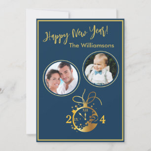 Change Year Happy New Year's 2 Photo Clock Card