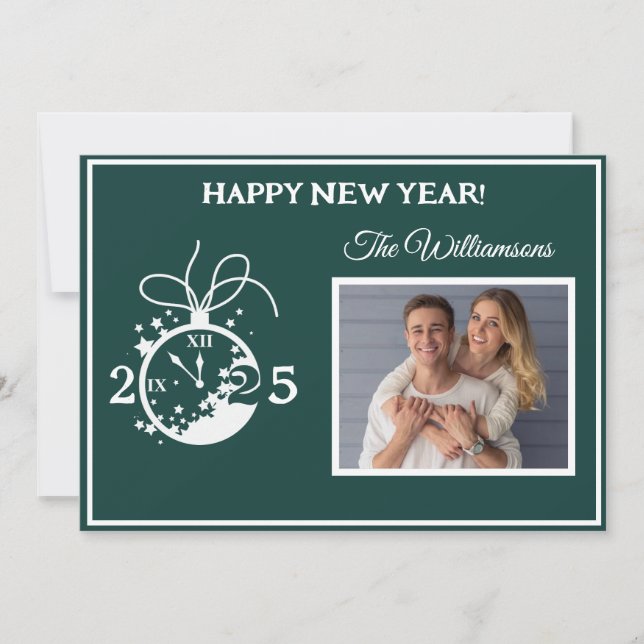Change Year Happy New Year's 4 Photo Clock Card (Front)