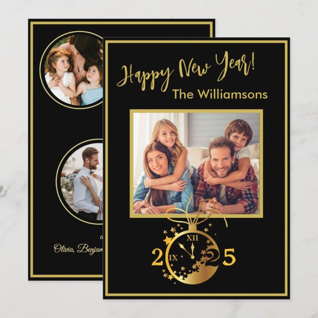 Change Year Happy New Year's 4 Photo Clock Card (Front/Back)