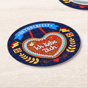 Change Year Octoberfest 20xx Ich Liebe Dich  Round Paper Coaster