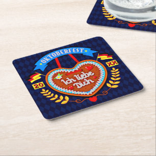 Change Year Octoberfest 20xx Ich Liebe Dich Square Paper Coaster