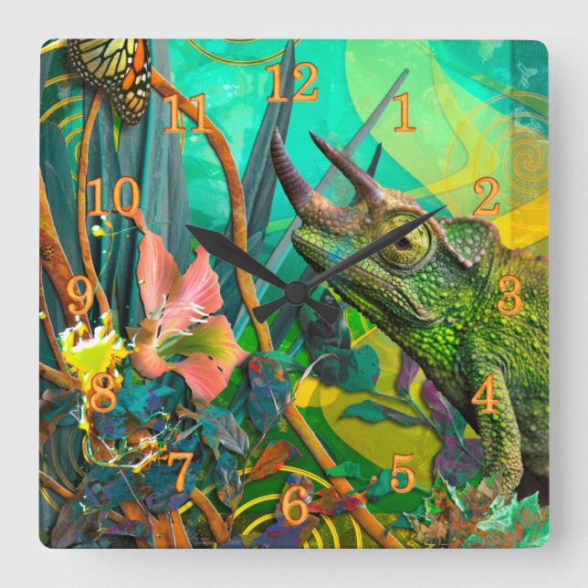 CHANGELING CHAMELEON SQUARE WALL CLOCK (Front)