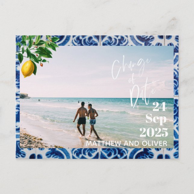 ChangeThe Date Wedding Lemons Photo Summer Announcement Postcard (Front)