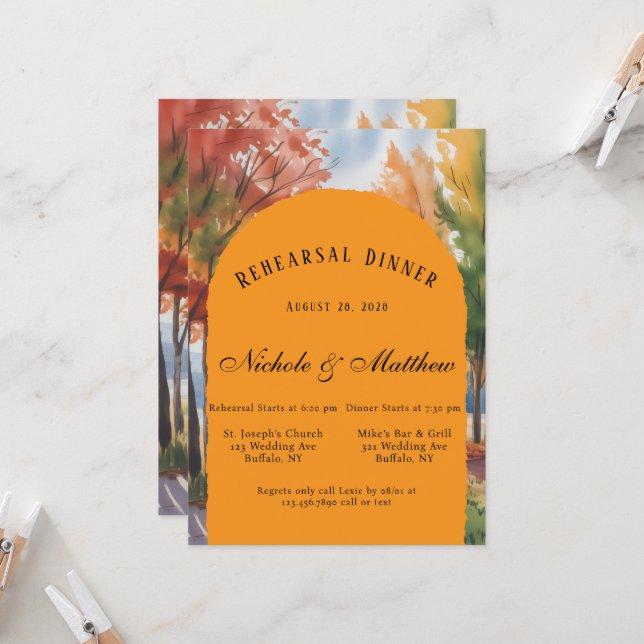 Changing Colour of the Leaves Rehearsal Dinner Invitation (Front/Back In Situ)