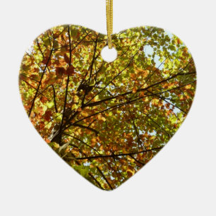 Changing Maple Tree Green and Gold Fall Colour Ceramic Ornament