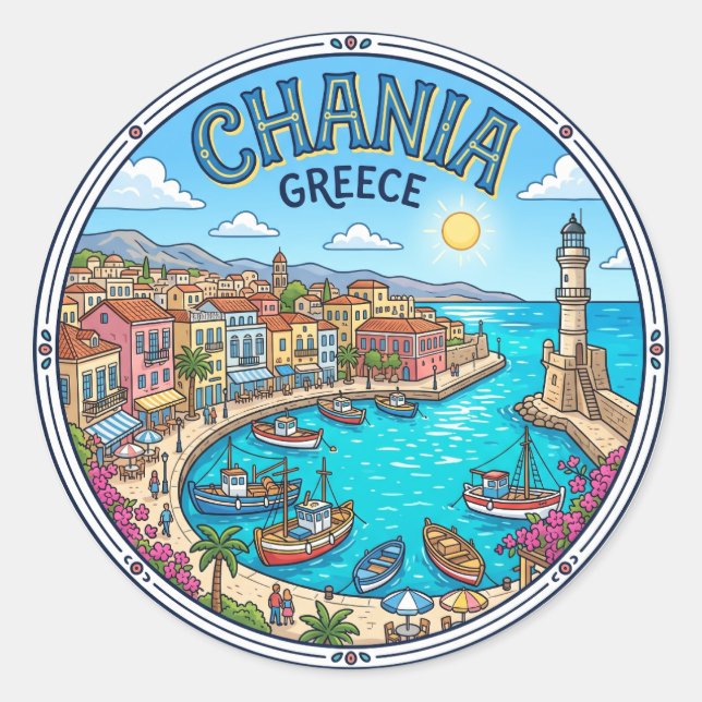 Chania Old Harbour Greece Classic Round Sticker (Front)