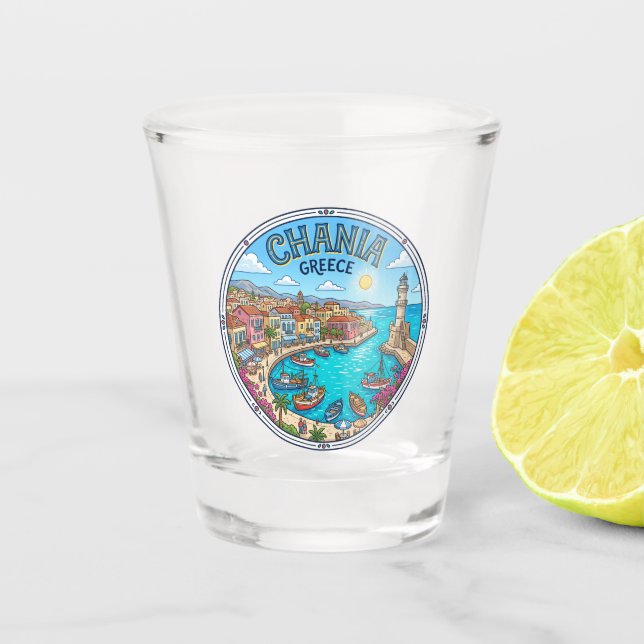 Chania Old Harbour Greece Shot Glass (Front)