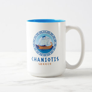 Chaniotis, Greece Greek Ship Design Two-Tone Coffee Mug