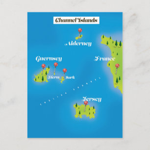 Channel Islands Map poster. Postcard