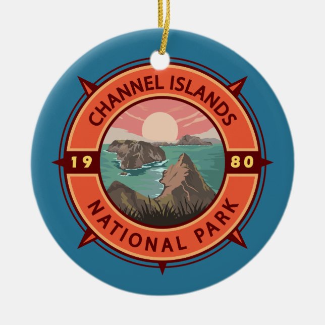 Channel Islands National Park Retro Compass Emblem Ceramic Ornament (Front)