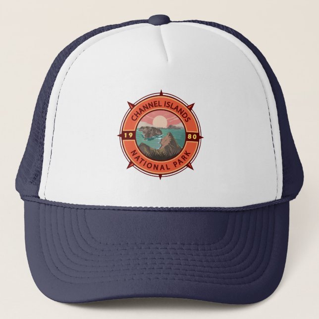 Channel Islands National Park Retro Compass Emblem Trucker Hat (Front)