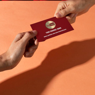 CHANNEL NAME YOU TUBER LOGO QR CODE MAROON GOLD  BUSINESS CARD