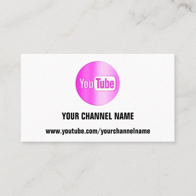 CHANNEL NAME YOU TUBER LOGO QR CODE PINK WHITE  BUSINESS CARD (Front)