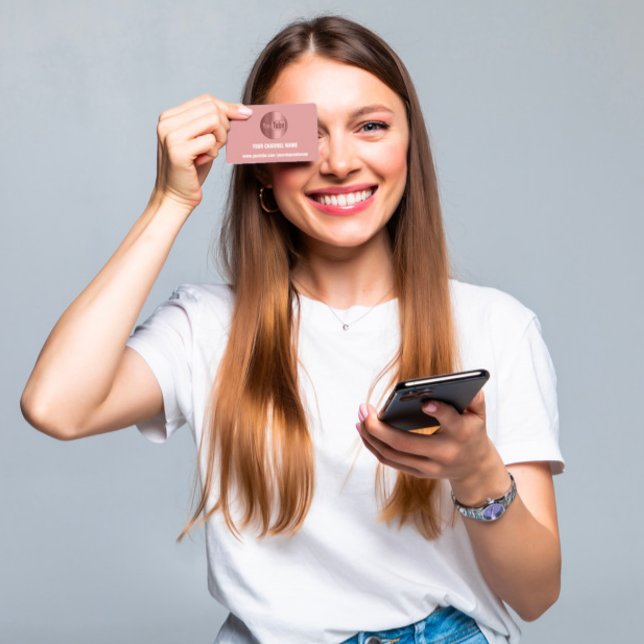 CHANNEL NAME YOU TUBER LOGO QR CODE ROSE POWDER  BUSINESS CARD (Creator Uploaded)