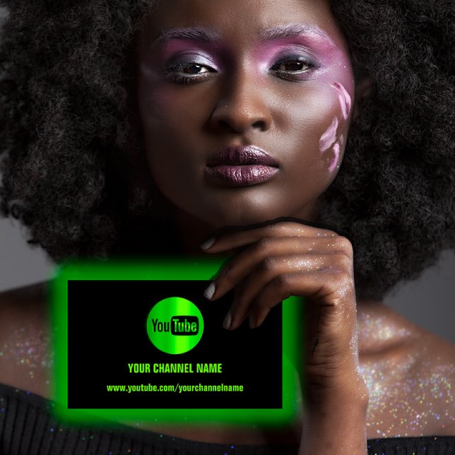 CHANNEL NAME YOUTUBER LOGO QR CODE BLACK GREEN  BUSINESS CARD (CHANNEL NAME YOUTUBER LOGO QR CODE BLACK GREEN BUSINESS CARD)