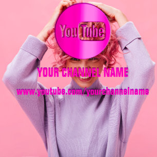 CHANNEL NAME YOUTUBER LOGO QR CODE PINK WHITE BUSINESS CARD