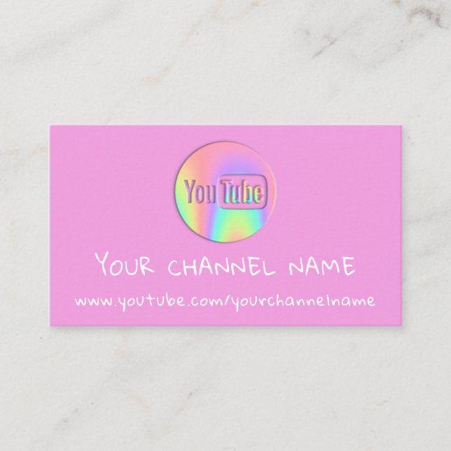 CHANNEL YOUTUBER LOGO QR CODE PINK HOLOGRAPH BUSINESS CARD (Front)