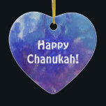 Chanukah Aqua Purple Painting Heart Ornament<br><div class="desc">This heart ornament has a painting of an abstract composition with aqua,  blue,  white and purple and the expression: “Happy Chanukah!” It is a great holiday decoration item for your room and a nice gift for your love ones.</div>