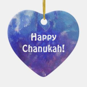 Chanukah Aqua Purple Painting Heart Ornament