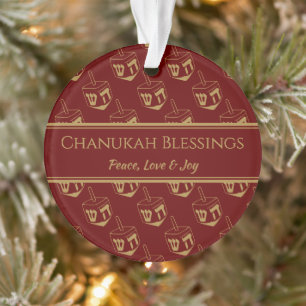 CHANUKAH BLESSINGS Customised Dreidel Burgundy Ornament
