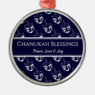 CHANUKAH BLESSINGS Customised   Dreidel GRAY Metal Ornament
