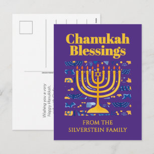 CHANUKAH BLESSINGS Jewish Menorah Stripes Hanukkah Holiday Postcard