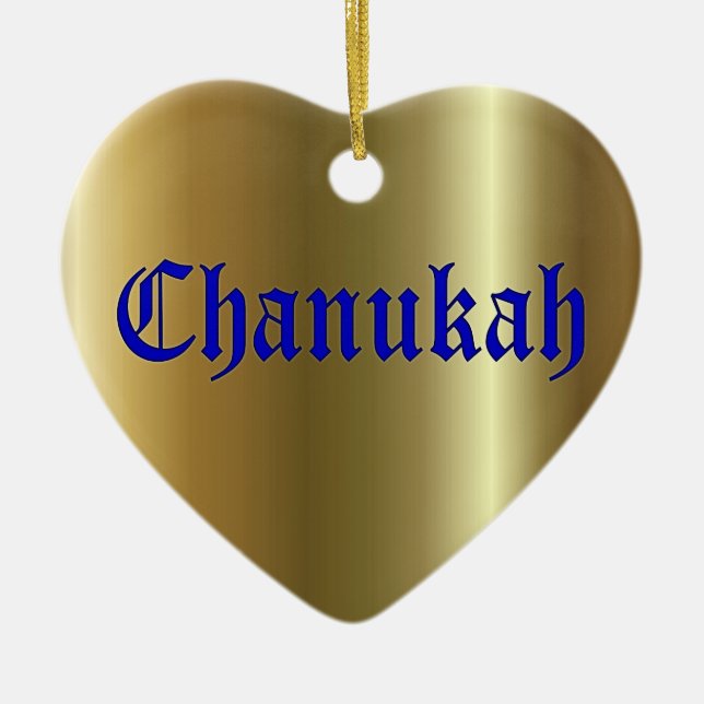 Chanukah Blue Golden Heart Ornament (Front)