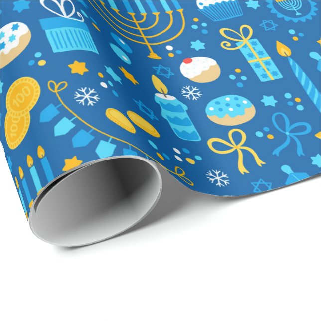 Chanukah Celebrating Gelt Jewish Stars Snowflakes Wrapping Paper (Roll Corner)