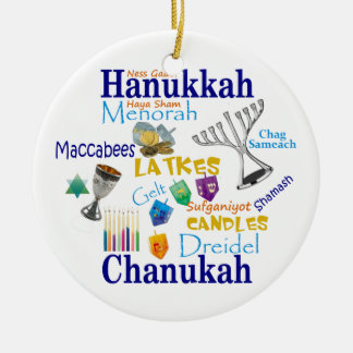 Chanukah Collage/Light the Lights Ceramic Ornament