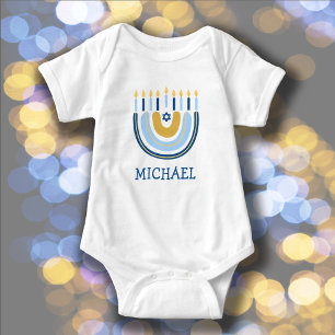 Chanukah Cute Personalised Menorah Rainbow  Baby B Baby Bodysuit