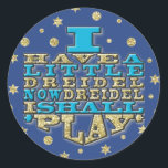 Chanukah "Dreidel Play/Gold,Blue" Stickers Round<br><div class="desc">Chanukah/Hanukkah "I Have a Little Dreidel Now Dreidel I Shall Play/Gold, Blue" Stickers Round. Have fun using these stickers as cake toppers, favour bag closures, or whatever rocks your festivities! The background can be changed by choosing from a large selection of colours. Thanks for stopping and shopping by! Your business...</div>