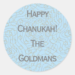 Chanukah "Dreidels/Stars/Blue" Stickers Round