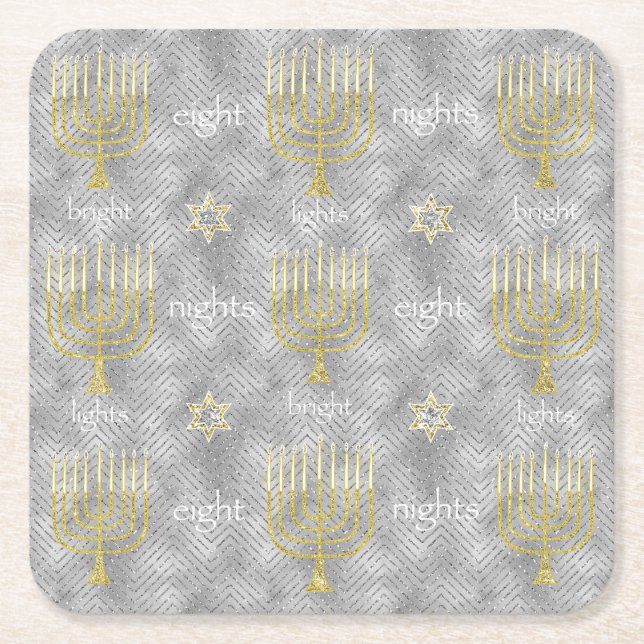Chanukah Elegant Menorahs Square Paper Coaster (Front)